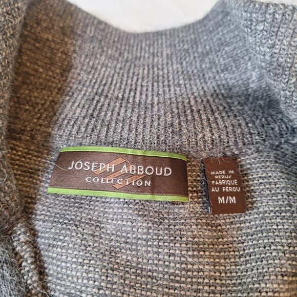 Joseph Abboud Grey Diamond Knit Alpaca Wool Quarter Zip Sweater Academia Size M - Picture 3 of 10